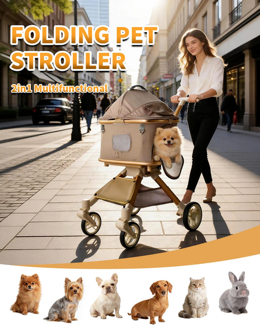 Premium Pet Stroller For Dogs And Cats With Mesh Canopy