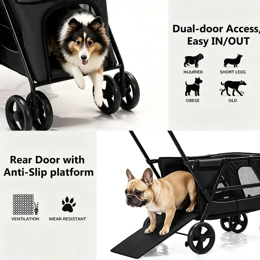 Foldable Dog Stroller With Breathable Mesh All Terrain Wheels